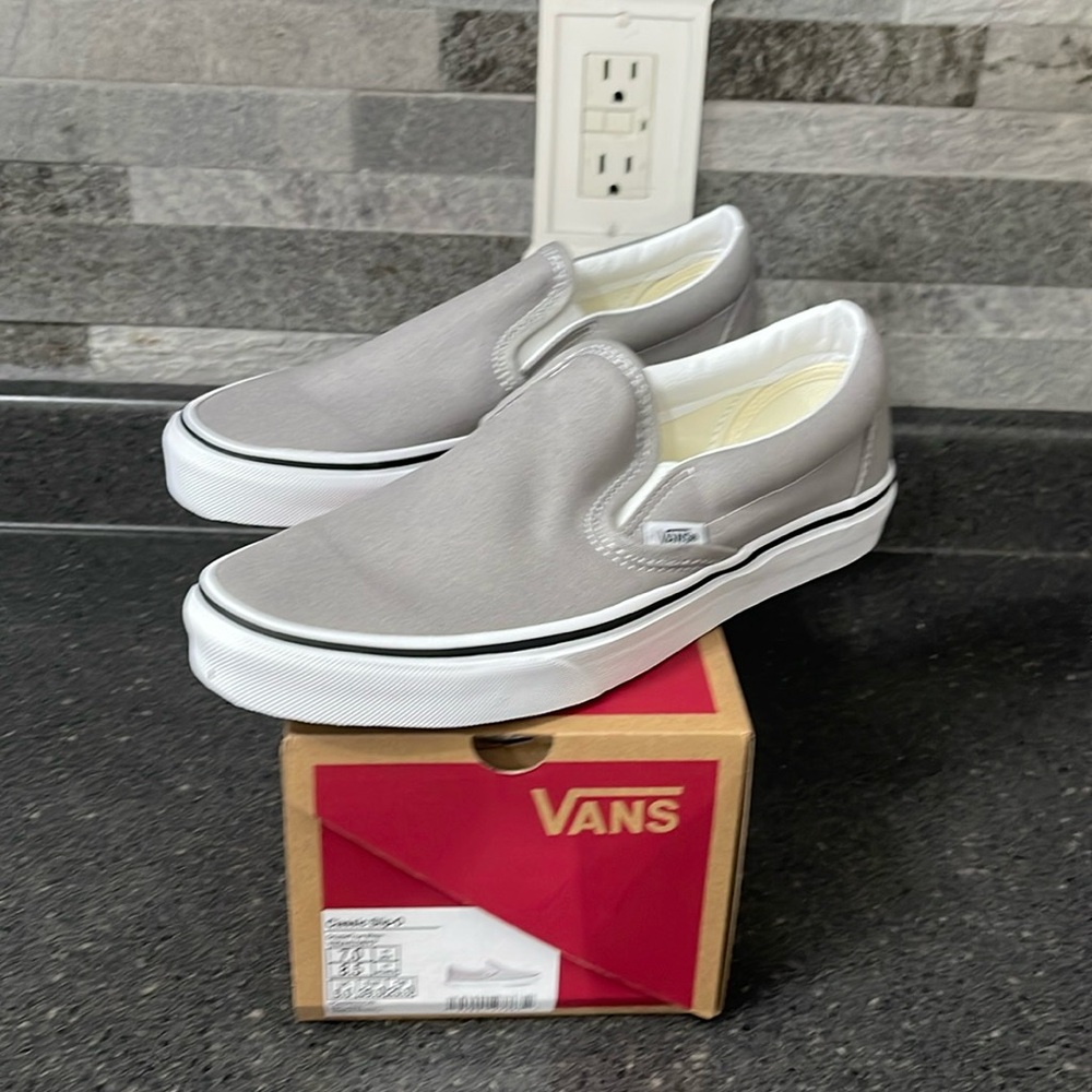 - Vans Classic Slip Ons - Drizzle/White - Womens Size 8.5/Mens Size 7